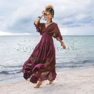 Lunette Lace trim Kaftan Pullover Dress Engagement Vacation Boho Maxi Dress Plus